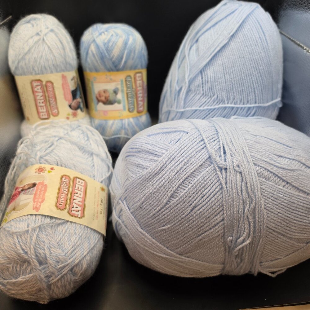 Yarn: Light Blue and Blue/ White Bernat and ?